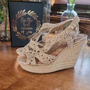 Gianni Bini Gold Woven Wedge Sandals